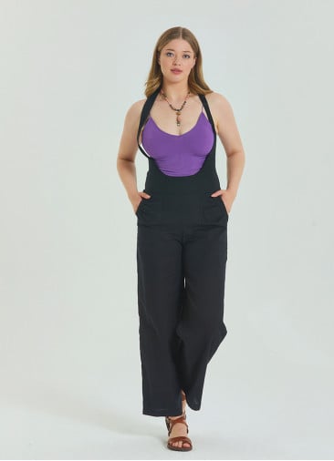 Zipper Detailed Pocket Black Womens Bohemian Jumpsuit 4674